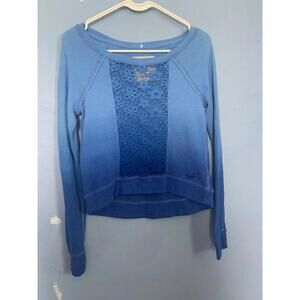 Indigo Blue Tones Ombre Long Sleeve Floral Lace Sweater(Hollister)​